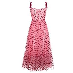 LIRIKA MATOSHI Hearty Corset Midi Dress: pinkcorset dress w/ printed hearts